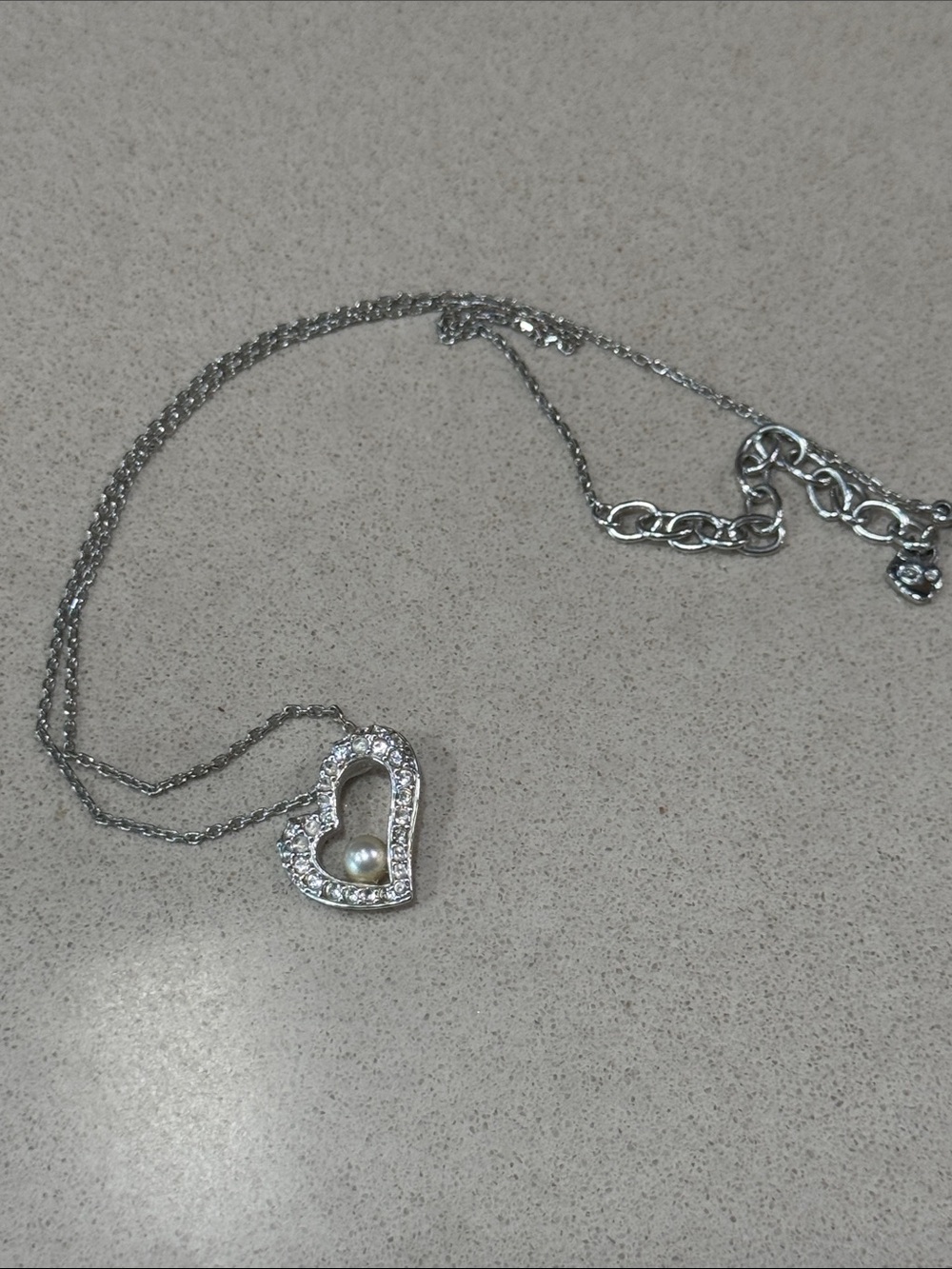 Swarovski Silver-Tone Crystal Heart Necklace with Pearl